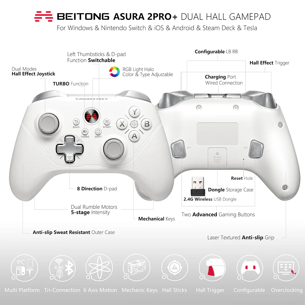BEITONG Asura 2 Pro Plus Wireless Controller Gamepad White - Image 5
