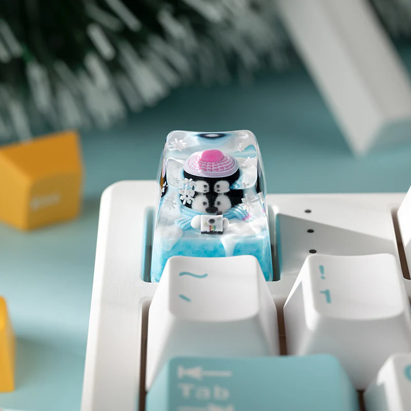 KEYMOJI Snow World Artisan Keycap for Cherry MX Switches Penguin Photographer - Image 3