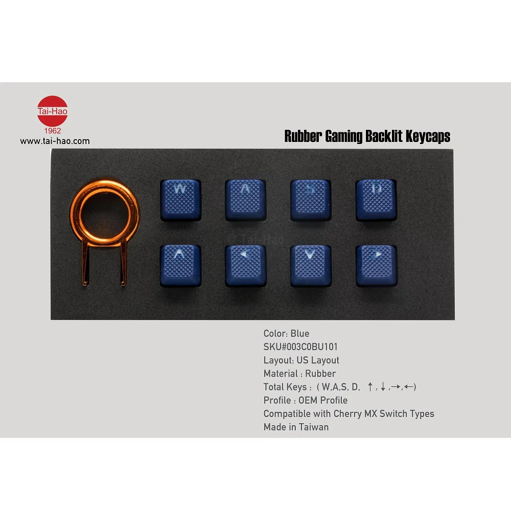Tai-Hao Rubber Gaming Backlit Keycaps-18 keys/8 keys Dark Blue - Image 2