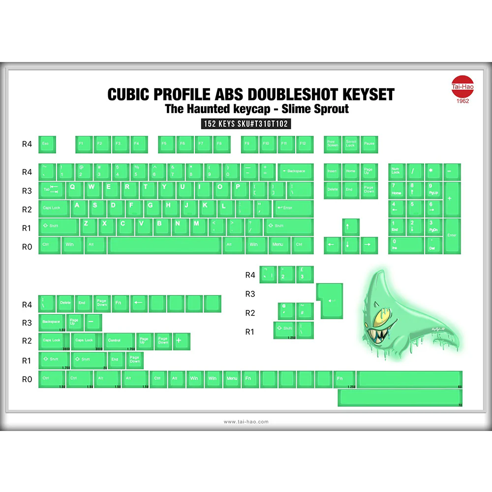 Tai-Hao The Haunted keycaps - Slime Sprout Translucent Cubic ABS Double shot Keycap Set - Image 9