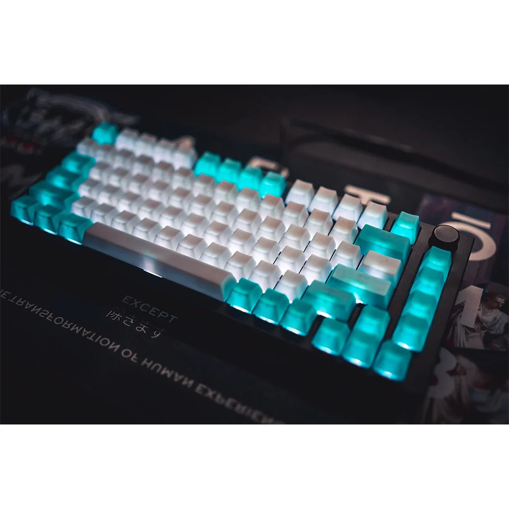 Tai-Hao Translucent Cubic Profile ABS backlit keycap set NATA DE COCO Blue White - Image 3