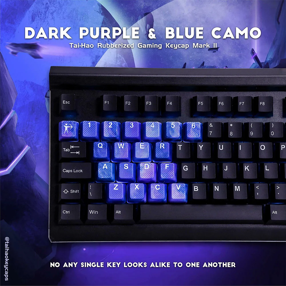 Tai-Hao Rubberized Gaming Keycap Mark II - 23keys Dark Purple & Blue Camo - Image 3