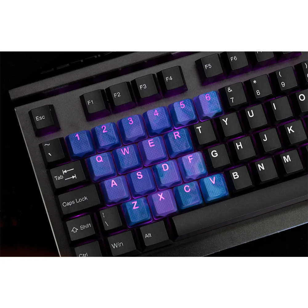 Tai-Hao Rubberized Gaming Keycap Mark II - 23keys Dark Purple & Blue Camo - Image 4