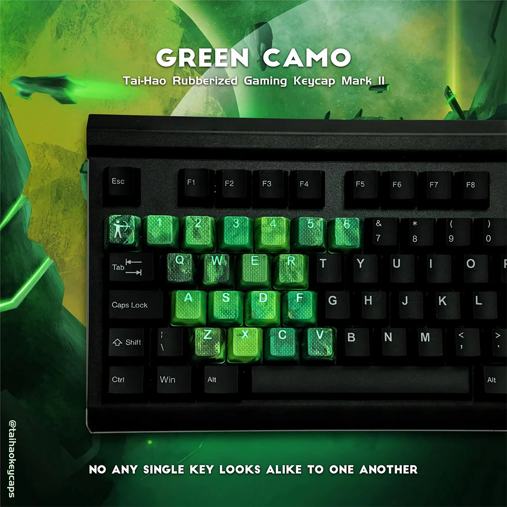 Tai-Hao Rubberized Gaming Keycap Mark II - 23keys Green Camo - Image 3