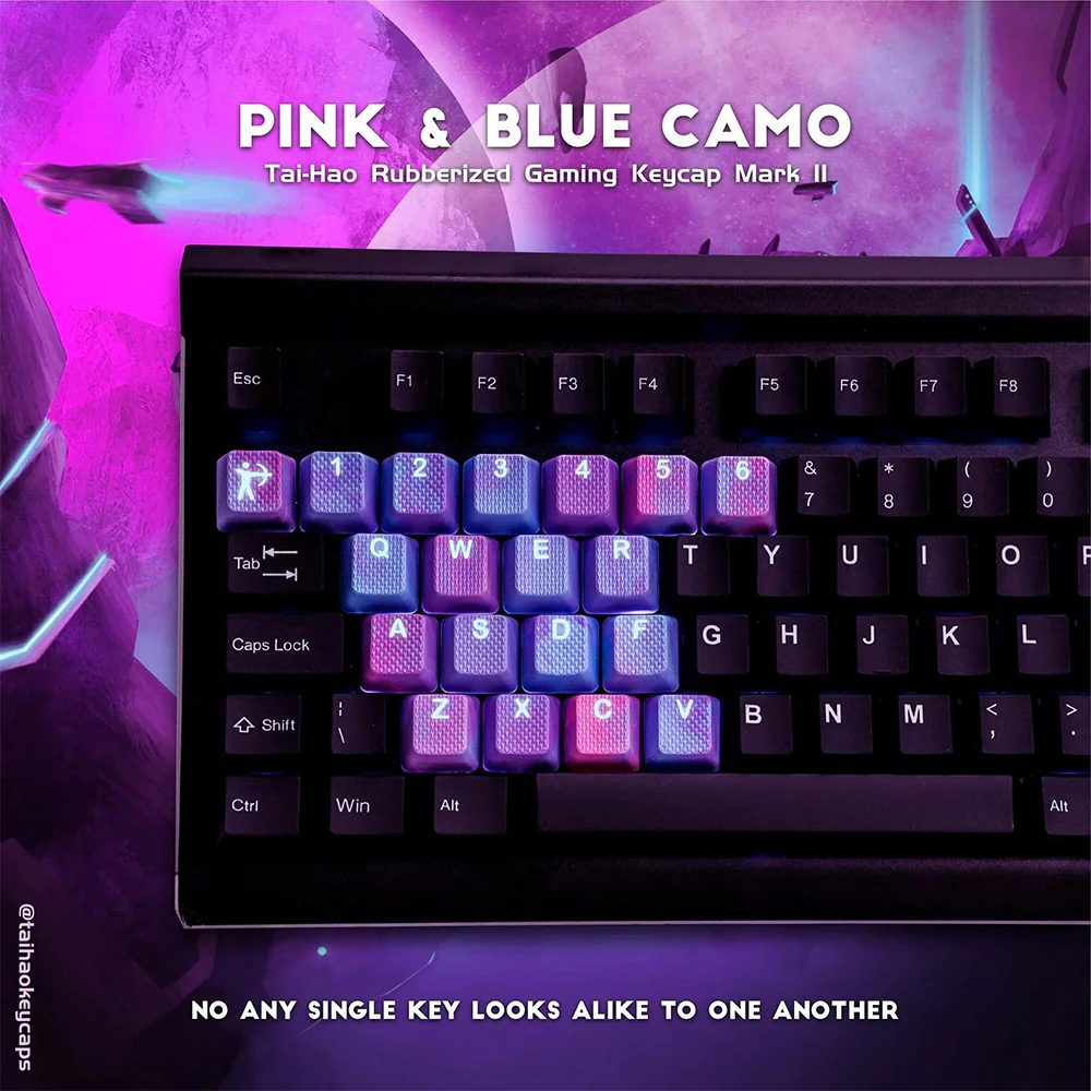 Tai-Hao Rubberized Gaming Keycap Mark II - 23keys Pink & Blue Camo - Image 3