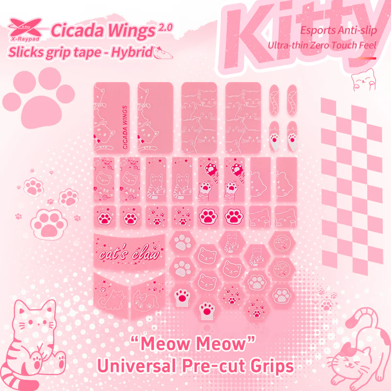 X-raypad Cicada Wings V2 Slicks Universal Pre-cut Grip Tape PINK Kitty - Image 5