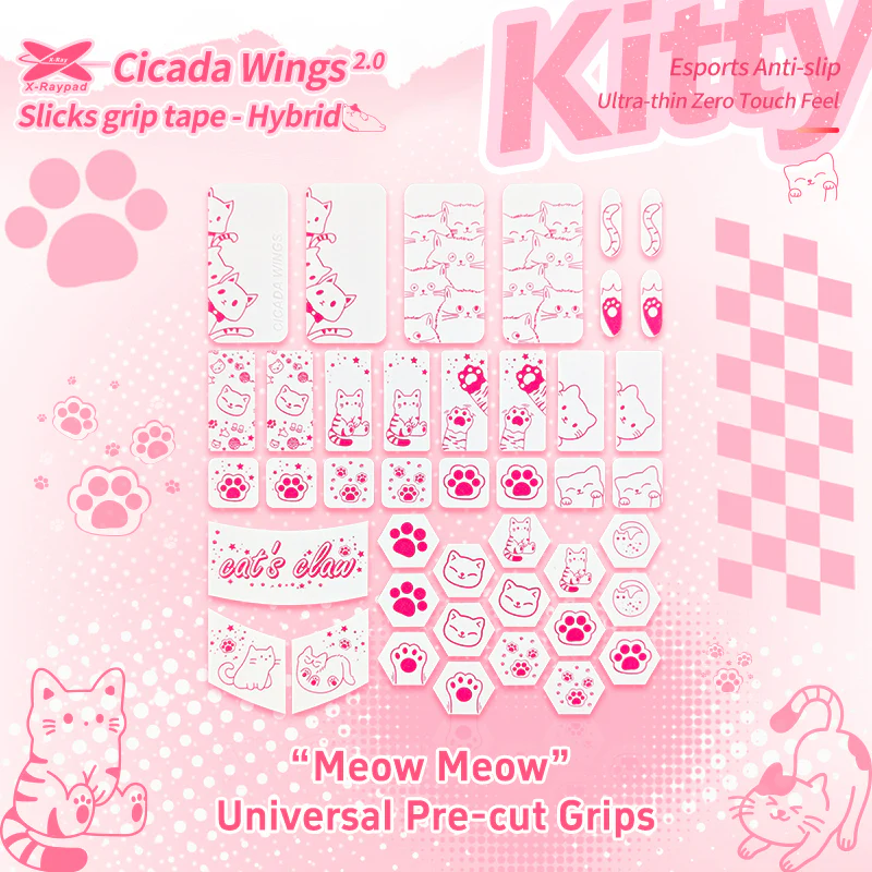 X-raypad Cicada Wings V2 Slicks Universal Pre-cut Grip Tape WHITE Kitty - Image 5