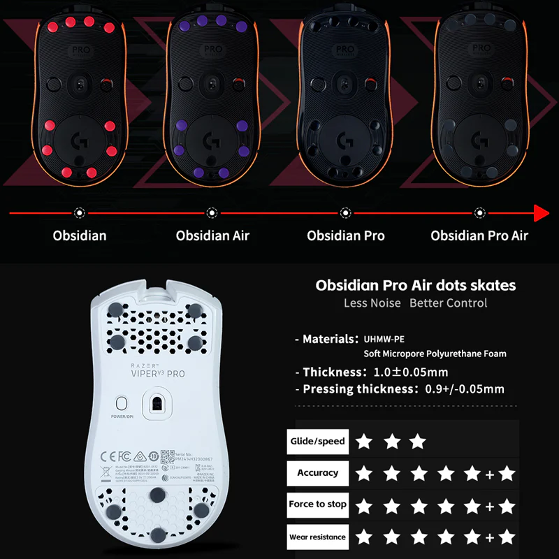 X-raypad Obsidian PRO Air UPE Universal Dot Mouse Skates 40個入り - Image 9