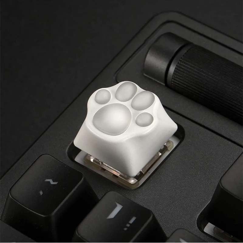 ZOMO PLUS Aluminum & Silicone Kitty Paw Artisan Keycap White x Transparent - Image 4