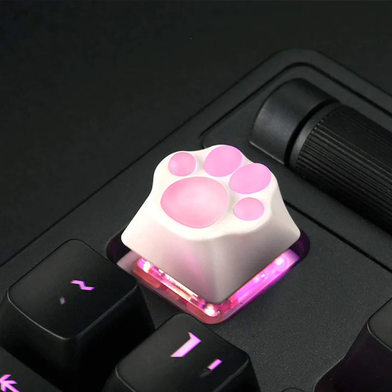 ZOMO PLUS Aluminum & Silicone Kitty Paw Artisan Keycap White x Transparent - Image 5