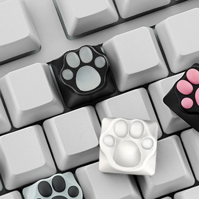 ZOMO PLUS Aluminum & Silicone Kitty Paw Artisan Keycap White x Transparent - Image 6